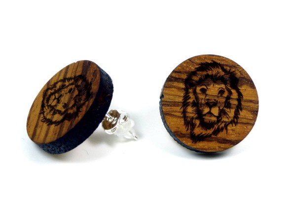 Holz Ohrring Zebrano mit Gravur "Löwenkopf"