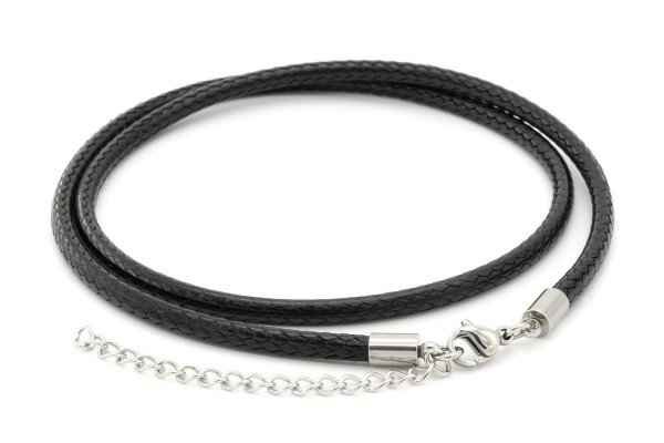 Halskette schwarzes Kunstleder 2-3mm geflochten 45-50cm
