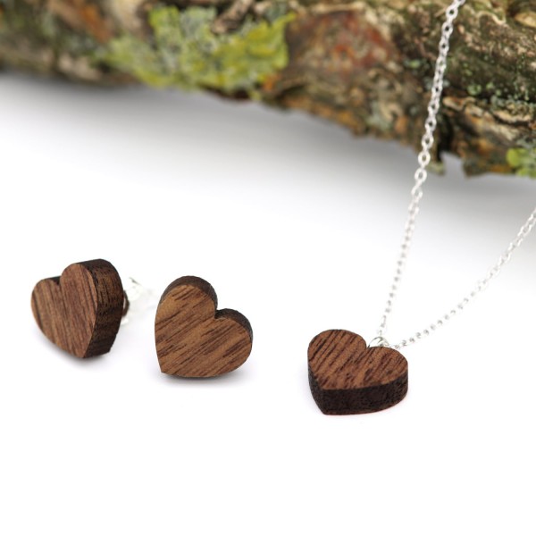 Holzschmuck Herzset Ohrringe und Kette