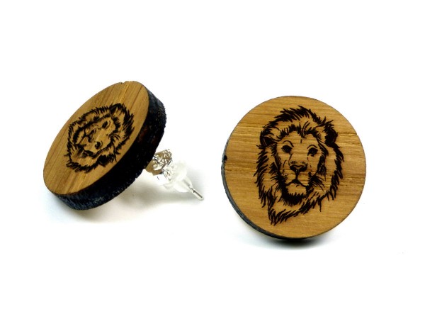 Holz Ohrring Eiche mit Gravur "Löwenkopf"