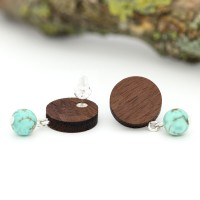 Holzohrringe türkise Perle Nussbaumholz Silber Holzohrringe türkise Perle Nussbaumholz Silber