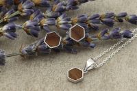 Hexagon Light Schmuckset Nussbaum Holz 925 Silber Hexagon Light Schmuckset Nussbaum Holz 925 Silber