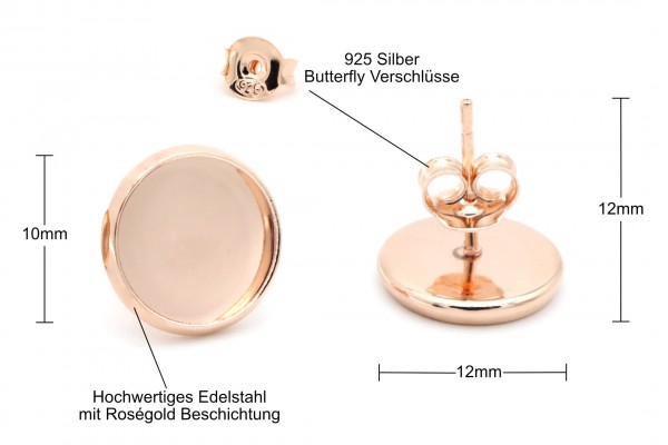 Ohrstecker Rohlinge Fassung Rosegold 8-14mm